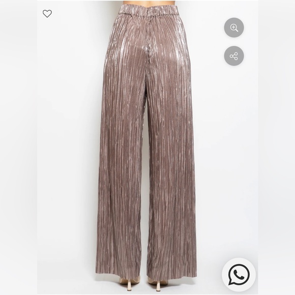 SABINA MUSAYEV Gold Metallic Plisse Pleated Tom Wide Leg Pants Small NWT - Picture 6 of 12